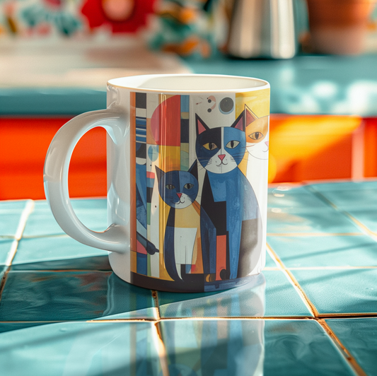 Abstract Cat Friends Mug